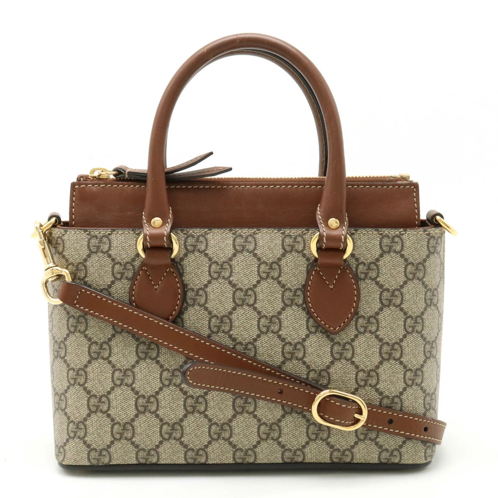 GUCCI GG Supreme 2way Shoulder Bag Crossbody Leather Beige Brown